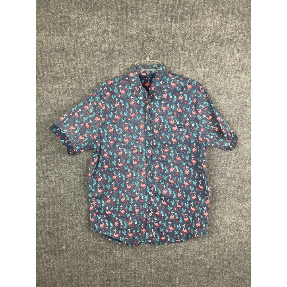 Simply Southern Button Down Shirt Mens Large Blue Excellent Flamingo Print